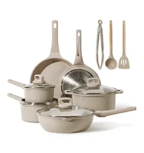 Carote 13 Pcs Nonstick Pots and Pans, Non Stick Cookware Set, Granite Cooking Pots, Taupe
