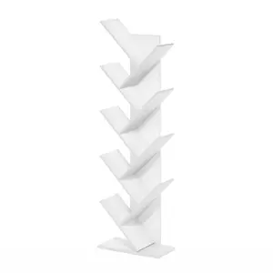 Modern Tree-Shape 9-Tiers High Composite Wood Bookcase, 9-Tier Angled Shelves, 8.4x15.7x50.9 in, for Living Room, Bedroom, Home Decor, White