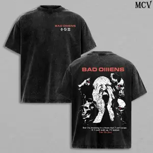 Bad Omens Burning Out Shirt – Vintage Washed Heavy Cotton Oversize Unisex Rock Band T-Shirt, Anime Girl Face Graphic Top, Alternative Metal Tour 2025 Streetwear, Retro Music Fan Gift, Emo Grunge Aesthetic Merch