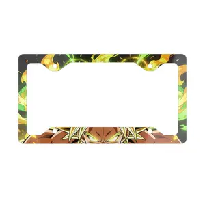 Flaming Super Warrior Eyes Metal License Plate Frame Anime Car Accessory 12.3" x 6.5" Durable Aluminum Silver Backing Pre-drilled Holes
