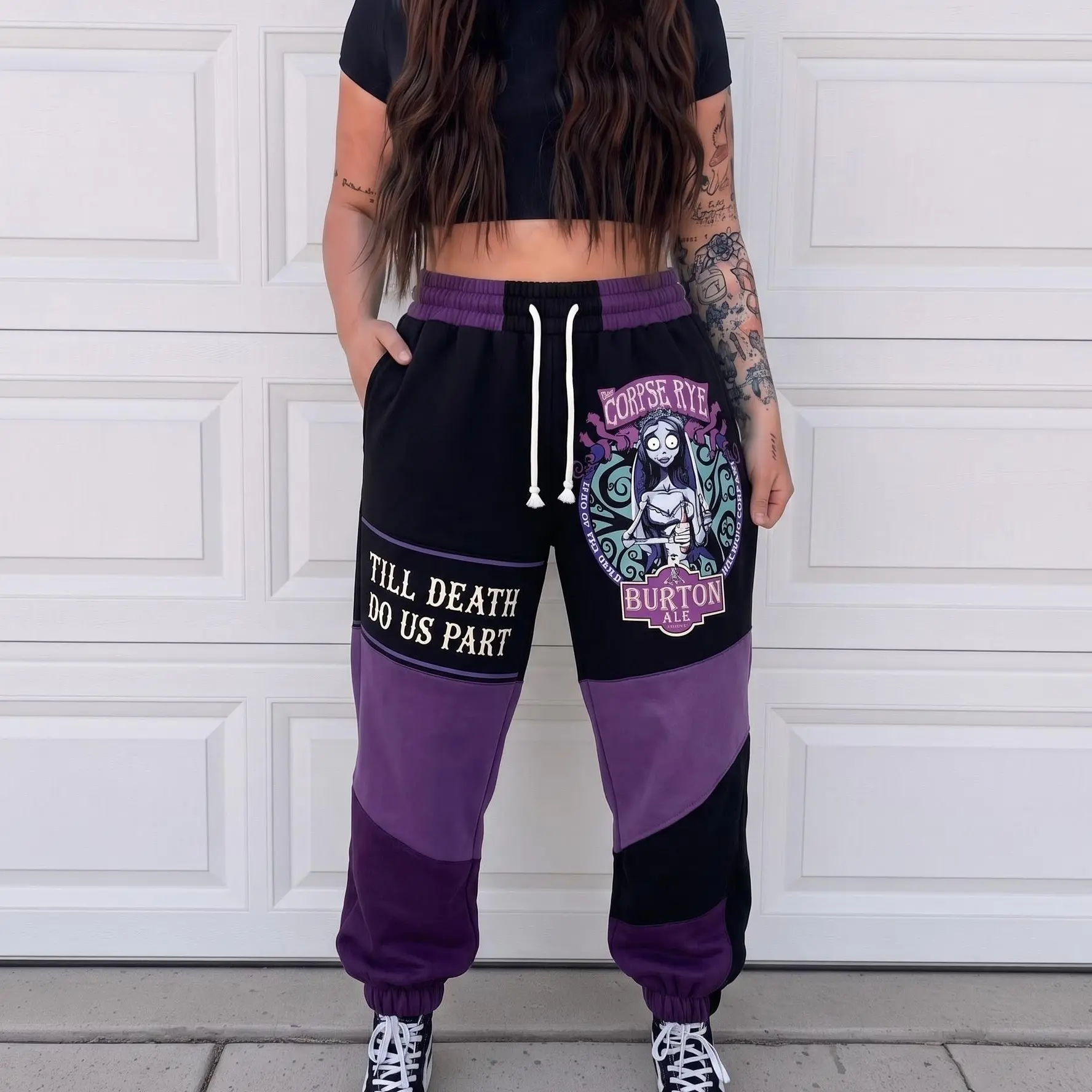 TiII Death D0 Us Part Purple Halloween Sweatpants, Halloween Jogger Pants, Gothic Spooky Streetwear Pants, Fall Winter Pants, For Men & Women, Gift For Horror Movie Fans