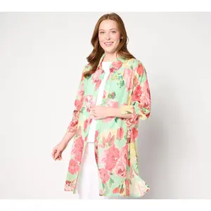 Susan Graver Reg_Printed Woven_Clip Jacquard Button Front Duster