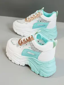 Women's Fashionable Lace Up Platform Sneakers, Casual Breathable Comfortable Sports Running Shoes, Female All-match Round Toe Chunky Sneakers for Daily Wear, Athletic Running Shoes, Sporty Running Shoes, Casual Running Footwear