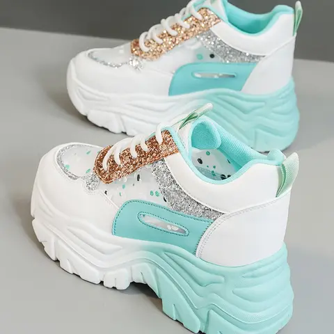 Women's Lace Up Platform Sneakers, Casual Breathable Sports Running Shoes, Female All-match Round Toe Chunky Sneakers for Daily Wear, Athletic Running Shoes, Fashionable Running Shoes, Athletic Running Trainers, Fashion Running Shoes