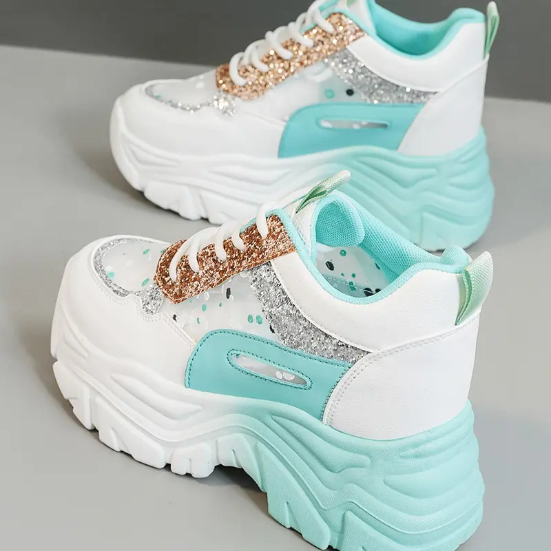 Women's Lace Up Platform Sneakers, Casual Breathable Sports Running Shoes, Female All-match Round Toe Chunky Sneakers for Daily Wear, Athletic Running Shoes, Fashionable Running Shoes, Athletic Running Trainers, Fashion Running Shoes