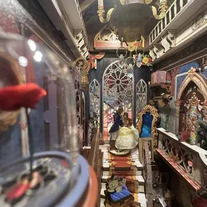 （Give it to your loved one this Valentine's Day!）Tonecheer DIY Book Nook for Adults 3D Wooden Puzzle Bookend Miniature House Kit with Dust Cover Lights Gifts for Bookshelf Insert Decor Dress Up Dolls Anime Artificial Beast and Beauty Valentine's Day gift