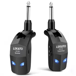 LEKATO WS-80 2.4Ghz 4 Channels Wireless Guitar System, Audio Wireless Transmitter Receiver for Electric Guitar and Bass, Rechargeable Guitar Wireless Transmitter and Receiver for Electric Instruments, Music Lovers Girls Boys Friends Gift