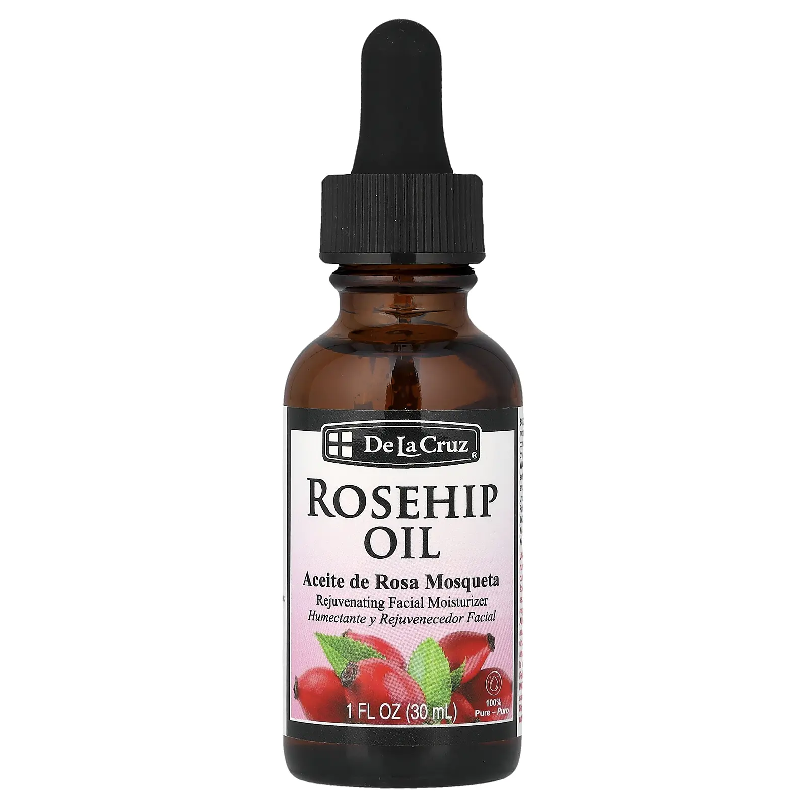 De La Cruz 100% Pure Rosehip Oil, Rejuvenating Facial Moisturizer, 1 fl oz (30 ml)