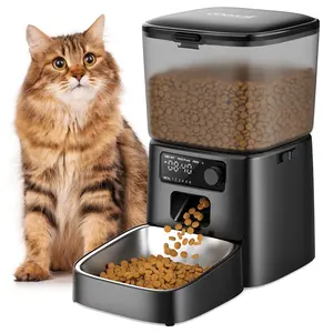 3.5L Automatic Cat Feeder with Stainless Steel Bowl & Desiccant Bag - 6 Meals Per Day, Timed Feeding, Easy Washable, Black