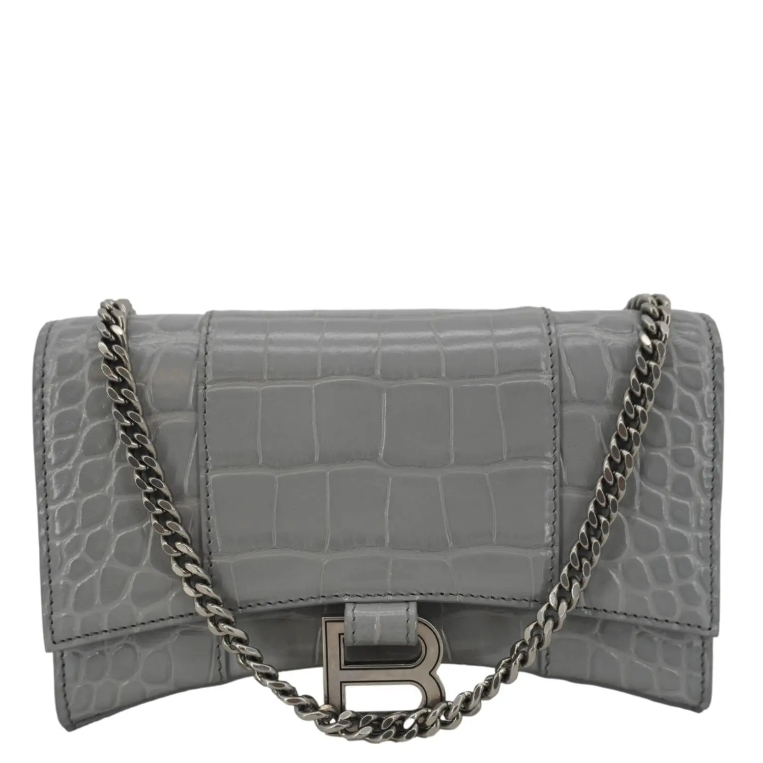 Pre-owned Balenciaga Leather Shoulder Bags Hourglass Chain Wallet Shoulder Bag Gray