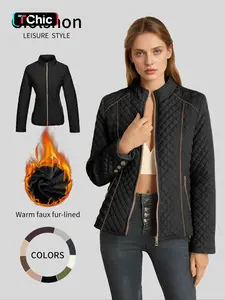 Women's Fall & Winter Cotton Jacket, Casual Lightweight Warm Coat with Pockets, Fitted Commuter Daily Wear, Plain Design