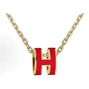 Pre-owned Brand New,Hermès Mini Pop H Red Enamel Gold Pendant Necklace