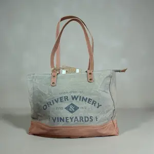 Oriver Winery & Vineyards Tote Bag - Established 1972 - Canvas & Leather - Green & Tan - Perfect for Wine Lovers