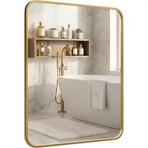 30x36 Inch Matte Gold Bathroom Vanity Mirrors | Flush Mount Deep Set Metal Wall Mirror for Over Sink | HD Shatterproof Glass, Rustproof | 1 Pack