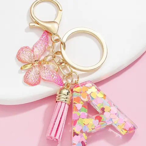 Cute Letter & Butterfly Design Keychain for Women & Girls, 1 Count Colorful Acrylic Keychain for Bag, Car Key, Decoration, Fashion for Gift, Valentine's Day Gift, Trendy Cute Keychain, Keychains Cute #GLOBAL PICKS