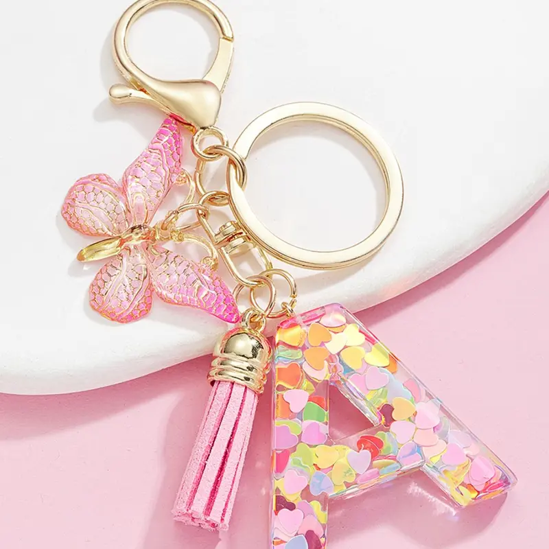 Cute Letter & Butterfly Design Keychain for Women & Girls, 1 Count Colorful Acrylic Keychain for Bag, Car Key, Decoration, Fashion for Gift, Valentine's Day Gift, Trendy Cute Keychain, Keychains Cute #GLOBAL PICKS