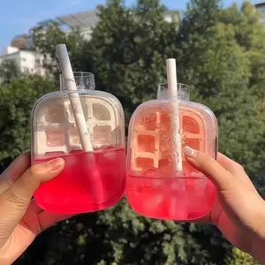 2-piece set Portable Ice Cube Tray & Ice Bucket, One Press Easy Release Ice Maker with Storage Bottle, No-Touch Quick Freeze Ice Mold, Food Grade BPA-Free Silicone Ice Cube Container, Leakproof Lid Ice Storage Bin for Home Kitchen, Summer Cocktail Whiskey