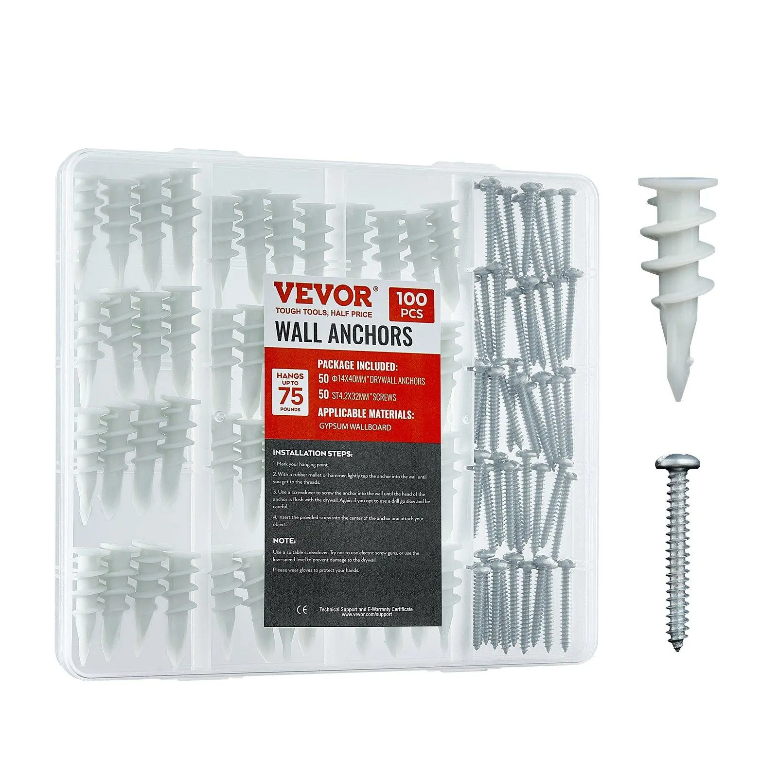 【DealsForYouDays】Drywall Anchors Self Drilling Anchors 100PCS in 50 Sets Screw & Anchors