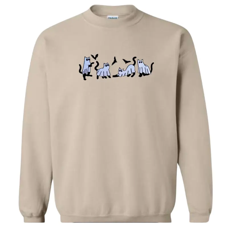 Embroidered Halloween Ghost Cat Sweatshirt