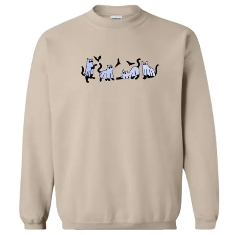 Embroidered Halloween Ghost Cat Sweatshirt