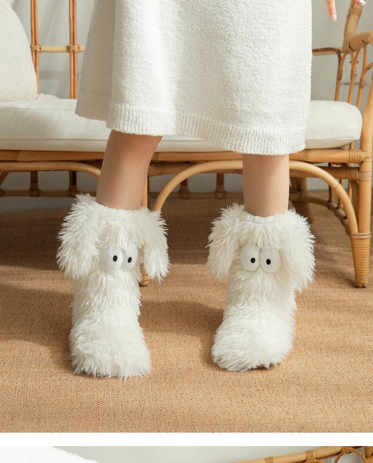 Women's Plush Slippers Socks Floor Socks Winter Home Indoor Thickened Fleece-Lined Anti-Slip Adult Women's Plush Snow Socks Shoe Covers