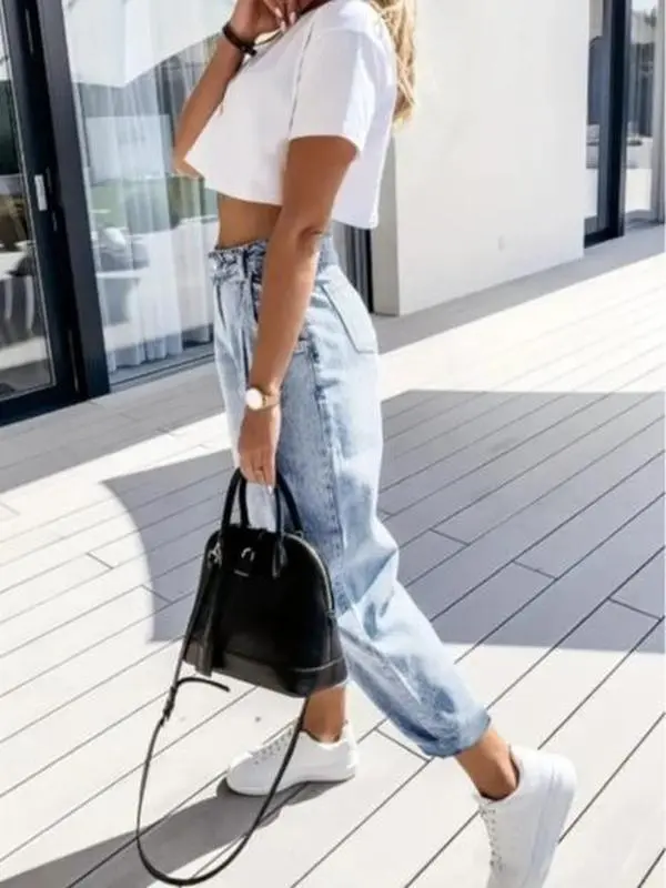 Women’s Light Wash Barrel Jeans, High Waisted Tapered Denim Pants for Casual Outfits