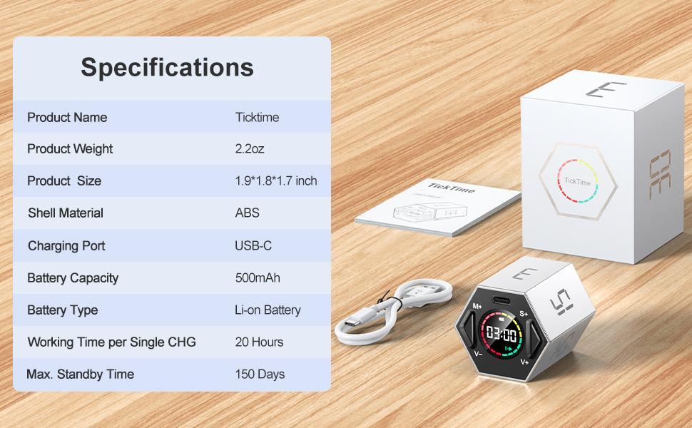 【Limited time】Ticktime Pomodoro Timer Cube, Productivity Timer, Pause & Resume, Silent & Adjustable Sound Alert, for ADHD, Task, Work, Study, 3/5/10/15/25/30min & Custom Countdown