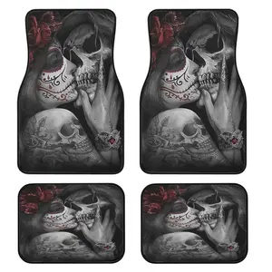 4-Piece Skull Print Car Floor Mats Set, Universal Fit, Crystal Velvet, Full Coverage, for Sedan, Truck, Suv, Car Interior Accessories