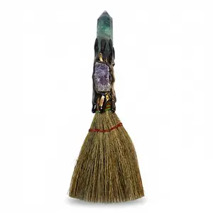 7" Amethyst &amp; Fluorite Crystal Broom – Altar Tool for Clarity &amp; Cleansing
