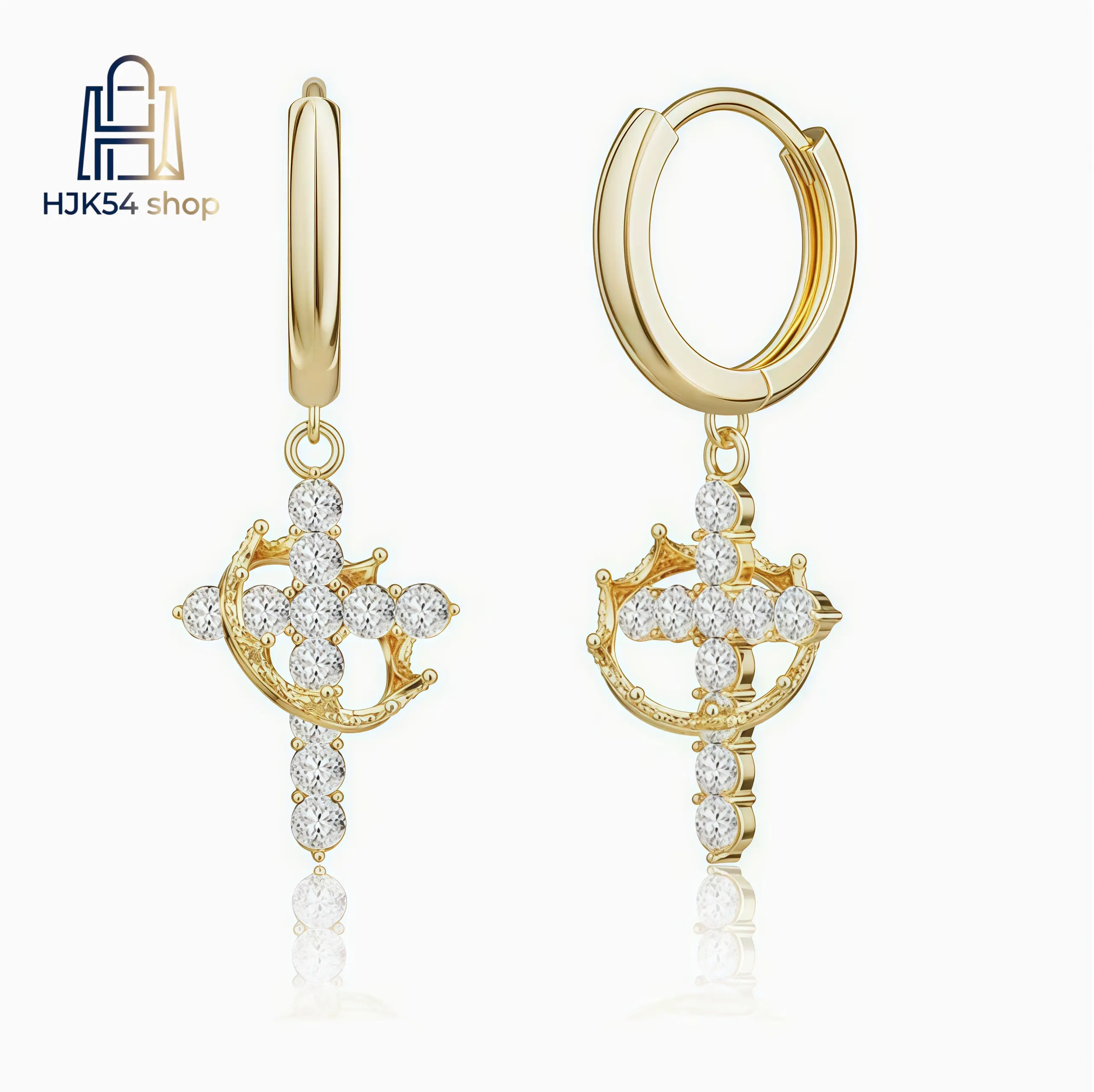 Gold & Silver Tone Cross Huggie Hoop Earrings, Cubic Zirconia Dangle Cross Drop Earrings, Hypoallergenic Religious Charm Earrings for Women, Minimalist Sparkly Jewelry for Daily & Party Wear