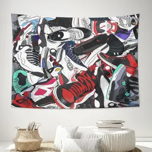 Narikuto Retro Basketball Tapestry Wall Hanging Party Decorations Sport Shoes Poster Sneaker Ball Sneaker Head Backdrops Banner for Birthday Celebration Basketball-Themed Bedroom Aesthetic Room40 x24