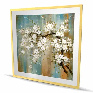 Begin Home Decor C1FM4848FG4U6M 48 x 48 in. Relaxing Cherry Blossoms - Turquoise Office Framed Print Wall Art