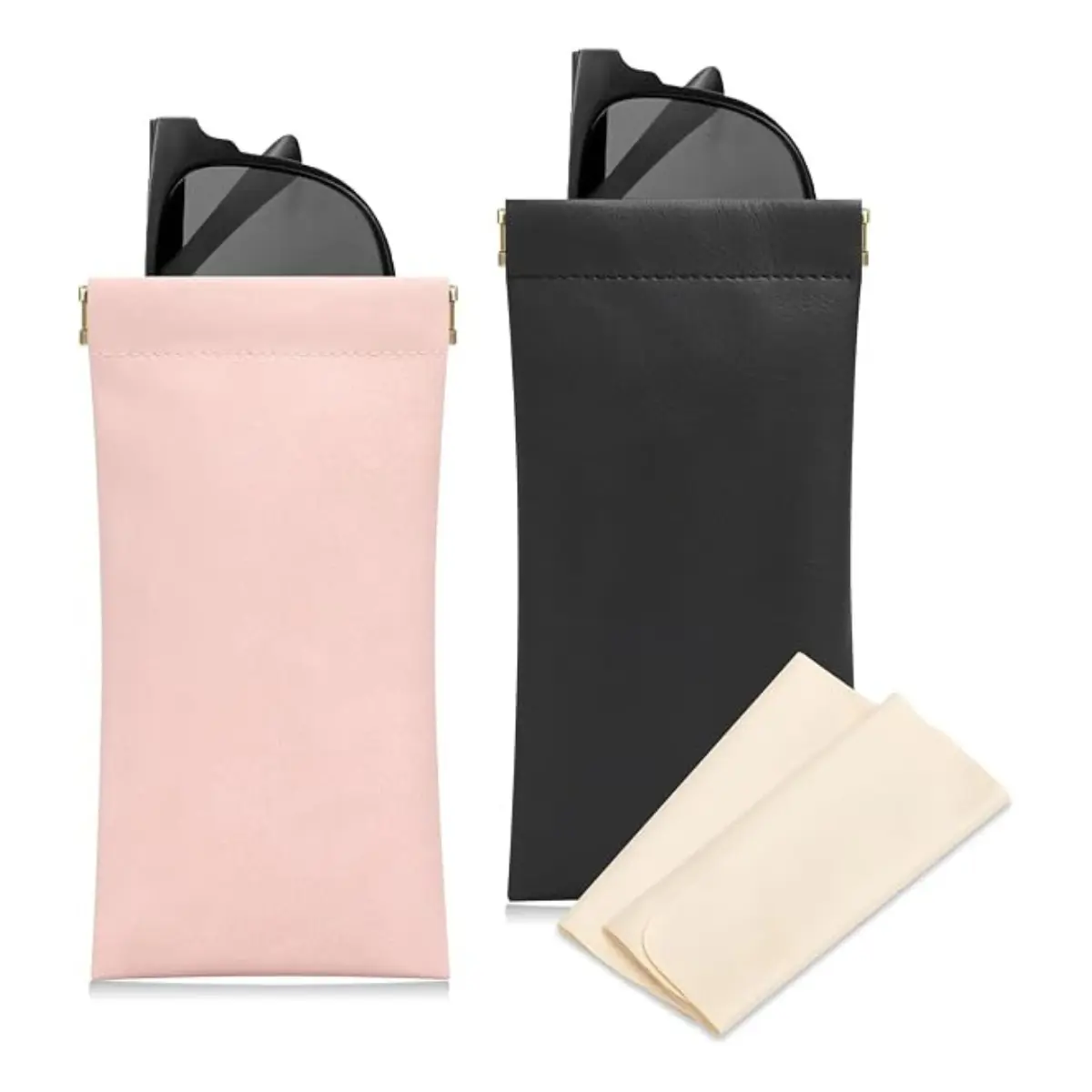 2PCS Soft Sunglasses Case, Portable Leather Eyeglass Pouch with Squeeze Top