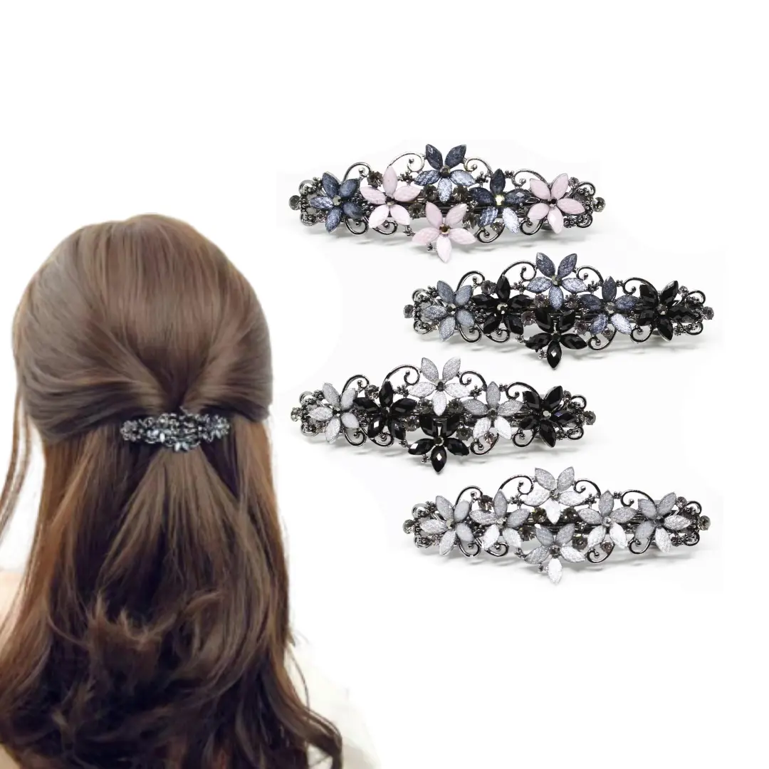 Female Metal Elegant Glitter Hairpins Set, Vintage French-Style Rhinestone Floral Barrettes, Fashion Hair Accessories for Women Goddess Hair Clip Hair Claws Set