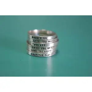 Custom Stamped Sterling Silver Stacking Ring Band. Customizable inscription message ring. Mothers day childs name ring bridesmaid gift.