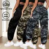Lightweight Women Camo Multi Pocket Work Pants, Drawstring Elastic High Waist Loose Breathable Ankle Tie Casual Bottoms, Soft Thin Outdoor Sports Camouflage Trousers, Versatile Daily Commute Womens Wear