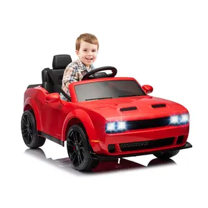 Licensed Dodge Challenger 12V Electric Ride-On Car with Remote Control, LED Lights, Bluetooth, MP3, Battery Display, Volume Control, Available in Red, Pink, White, and Black