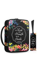 Extra Large Bible Cover, Carrying Book Case Church Bag Bible Protective with Detachable Shoulder Strap & Zippered Pocket, Gift for Men Women, Black & Brown