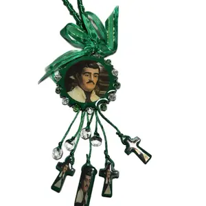 Jesus Malverde Green Wood Medallion Hanging Home Blessing Car Auto Protection Medal Crib Medal Ornament