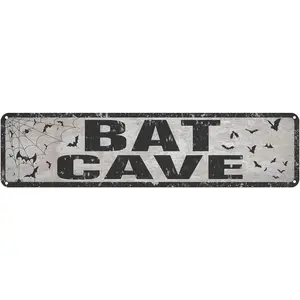 Bat Cave Metal Street Sign Vintage Rustic Decor Coffee Shop Bar Bedroom Home Wall Decoration Bat Cave Sign 4x16 Inch Man Cave Sign