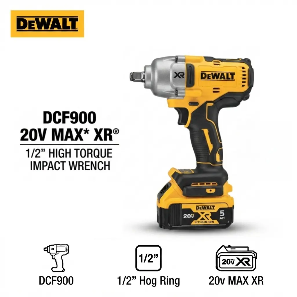 DEWALT DCF900 1/2 Inch Hog Ring Quick Change Impact Wrench For Bolt Tightening Nut Removal Heavy Truck Machinery Steel Structure Construction