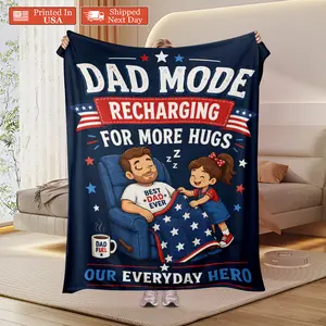 60"x80" Soft Comfy Flannel Throw Blanket - Dad Mode Recharging Blanket, Funny Father's Day Gifts From Daughter, Soft Comfy Blanket