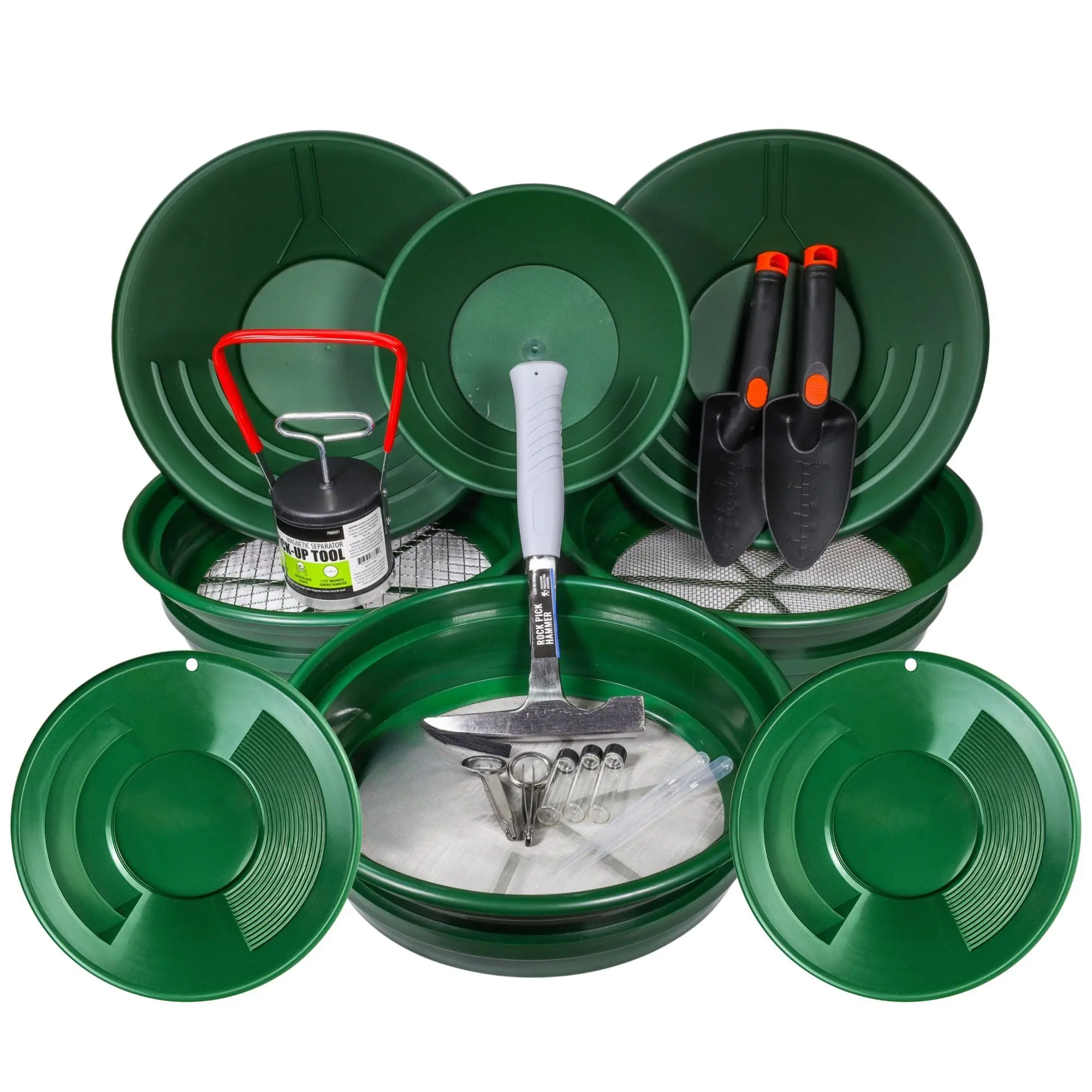 ASR Outdoor 19pc Ultimate Gold Panning Kit with Classifier Screens, Gold Pans, Rock Pick Heavy-Duty Prospecting Equipment Tool Kit Glass
