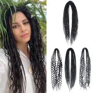 Double Ended 3 in 1 Dreadlock Extensions, 24 inch 15pcs Black Mixed Dreads Extensions Set DE Dreads with Curly Dreadlocks for White Women