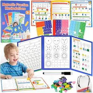 Fraction Playbook with Tiles & Circles, Whiteboard Ready Fraction Manipulatives Kit, Montessori Math Tools for  Ages 6-10, Classroom & Homeschool Supplies with Wipe Clean Activity Cards