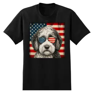 Sheepadoodle 4th of July US American Flag Dog Patriotic T-Shirt
