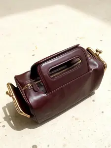 European Vintage Dual Handle Kisslock Pillow Bag, 2026 New Fashion High-End Texture Shoulder Crossbody Square Bag, Elegant Evening Accessory