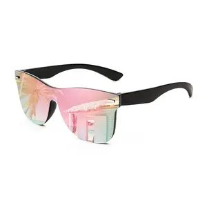 Sunglasses, rimless mirrored sunglasses with reflective integrated lenses