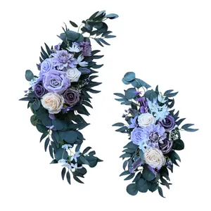 Artificial Purple Rose Wedding Arch Flowers Set of 2 – Romantic Silk Floral Arch Decor for Wedding Ceremony Backdrop