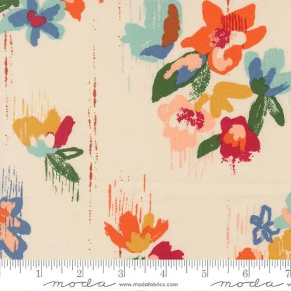 Fabric Moda Eggshell Brush Stroke Floral Boho Haven by the Quarter Yard 45640-11